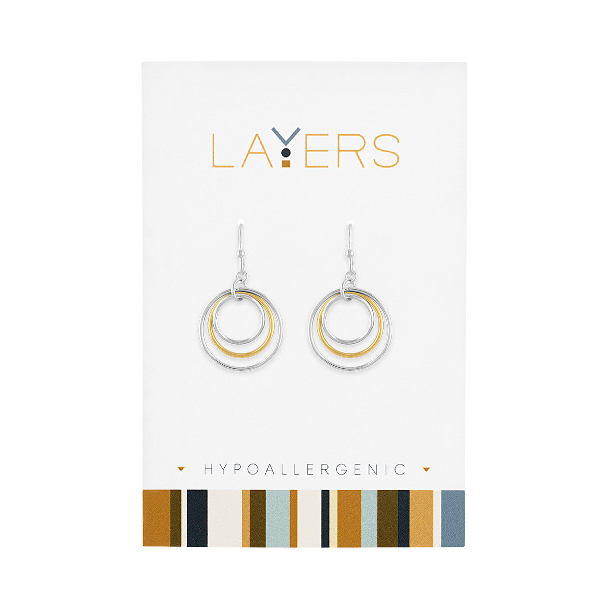 Silver Two-Tone Three Circle Dangle Earrings