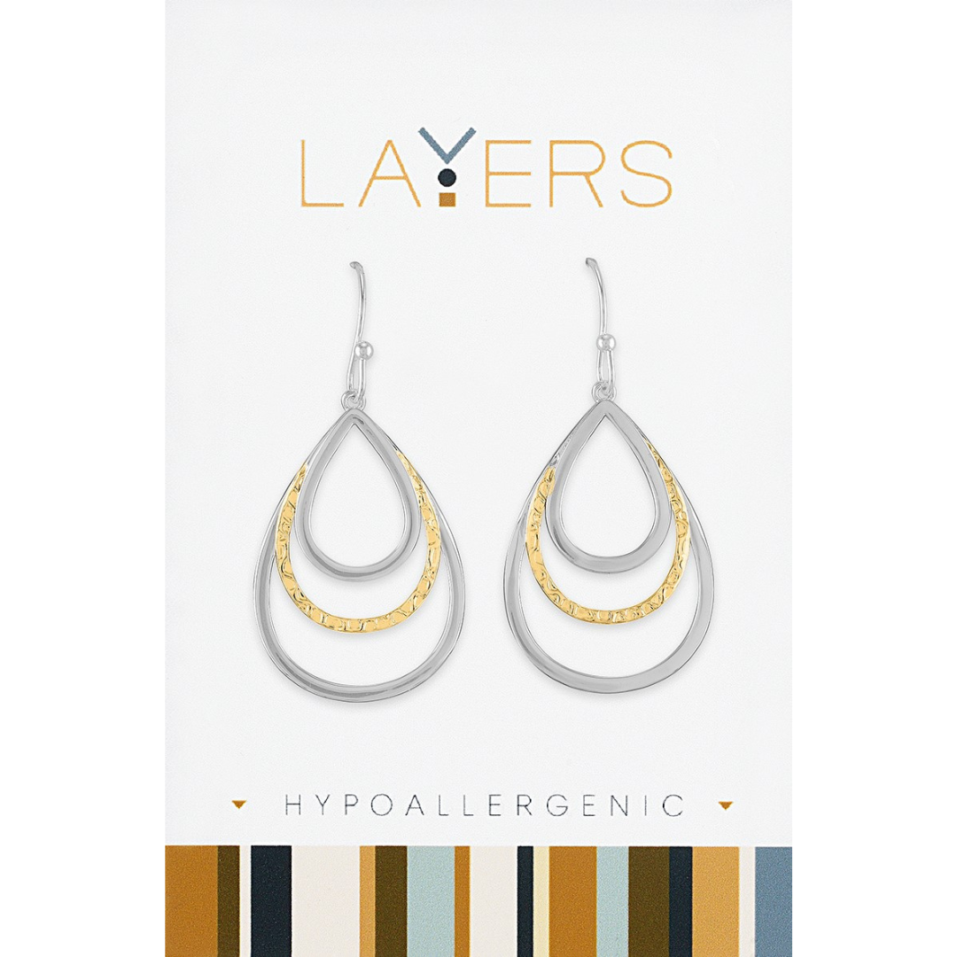 Silver Two-Toned Triple Teardrop Dangle Earrings