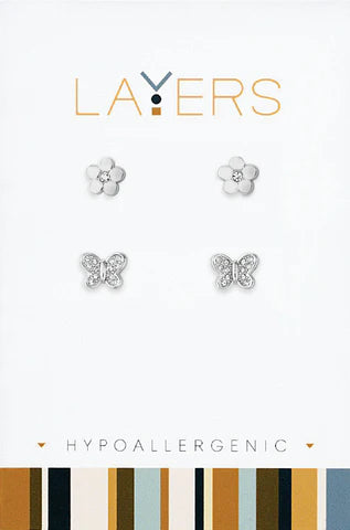 CZ Butterfly & Flower Earrings
