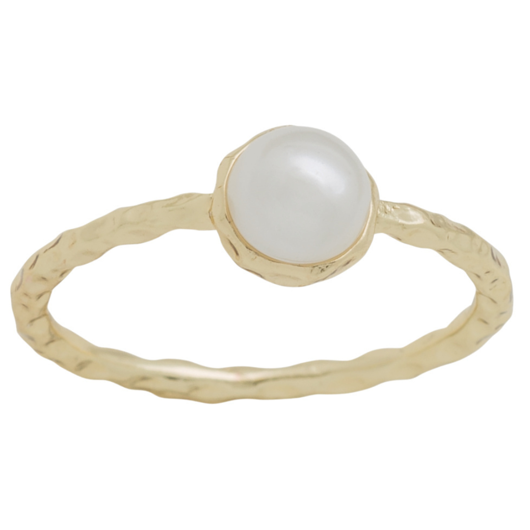 Round Pearl Gold Layering Ring
