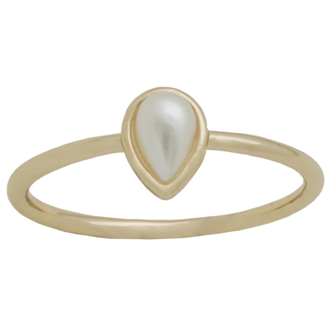 Teardrop Pearl Gold Layering Ring