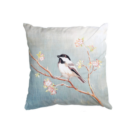 Embroidered Bird On Blossom Pillow - 2 Styles