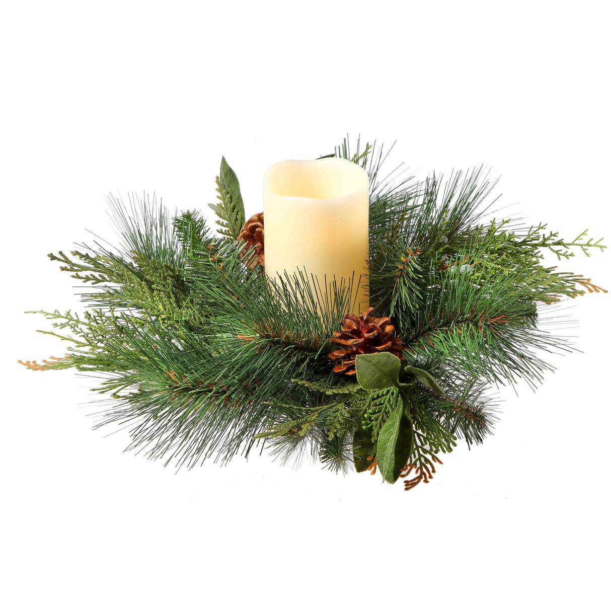 12" Juniper Pine Bayleaf & Pinecone Candle Ring