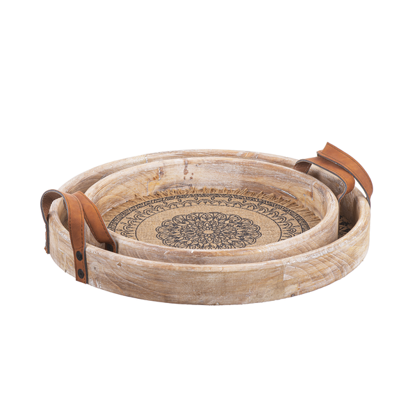 Round Medallion Tray w/ Leather Handle