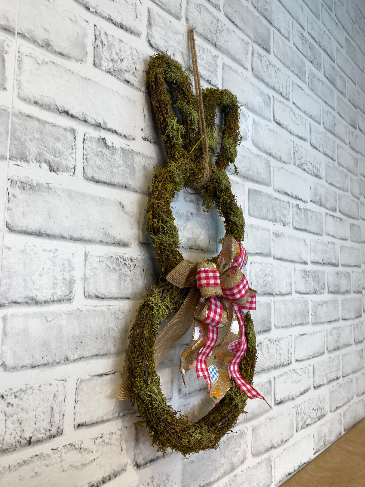 19" Hanging Bow Moss Bunny