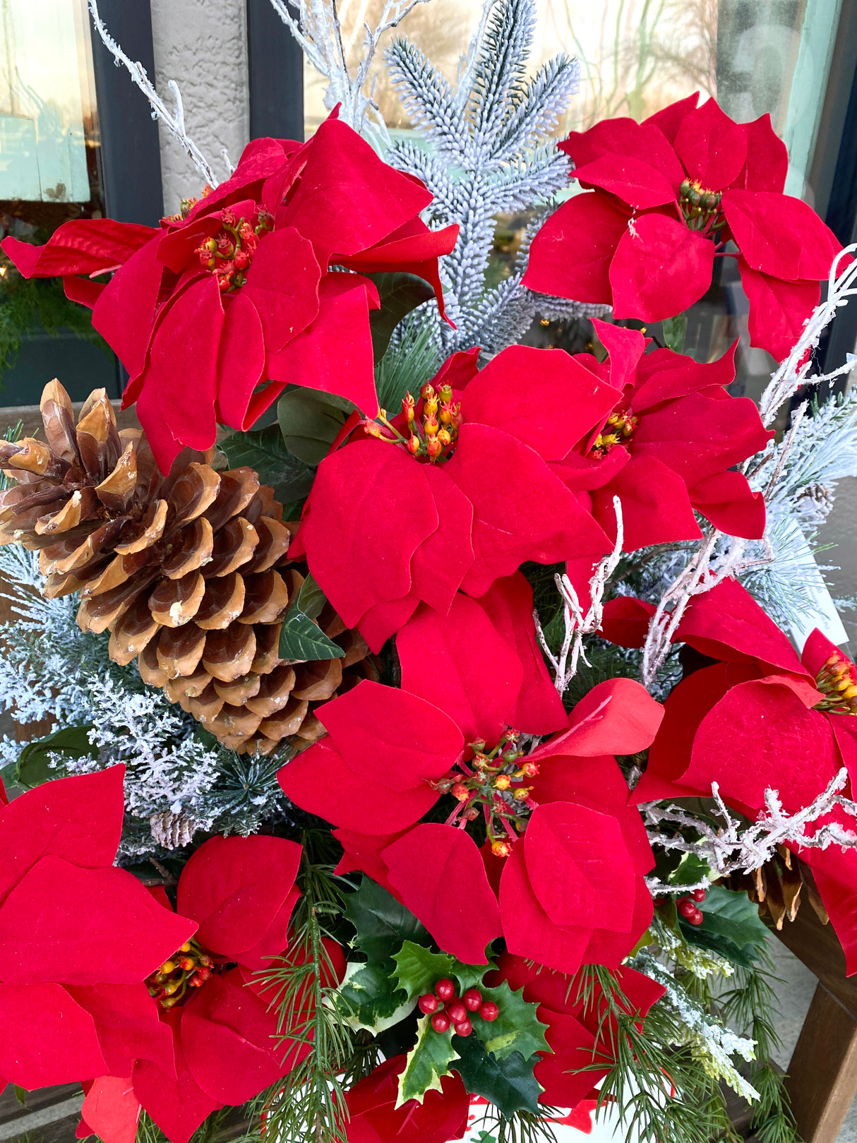 46" Pretty Poinsettia Porch Pot - Pickup Only