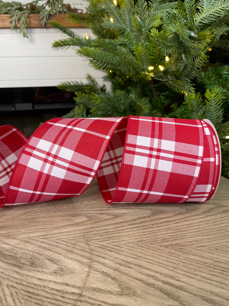 4" Red & White Plaid Ribbon Bolt