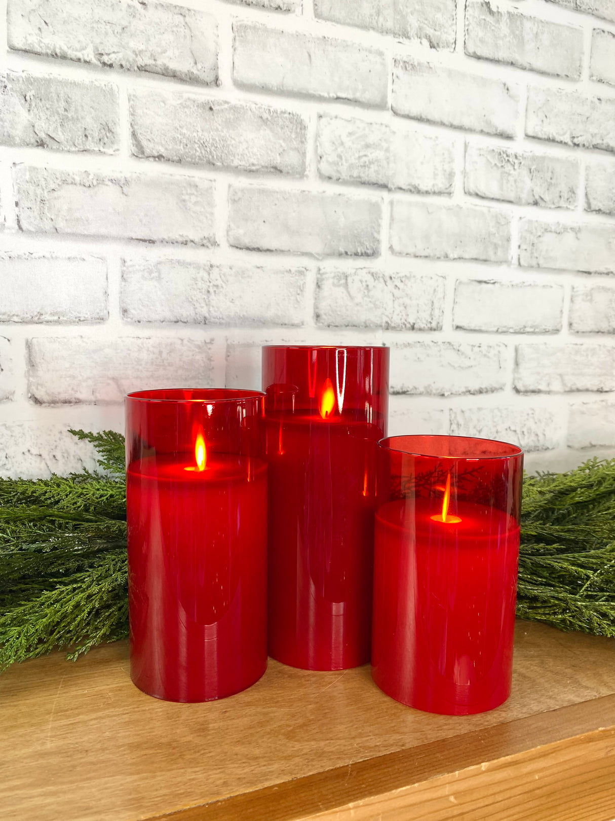 Red Glass LED Pillar Candle Set