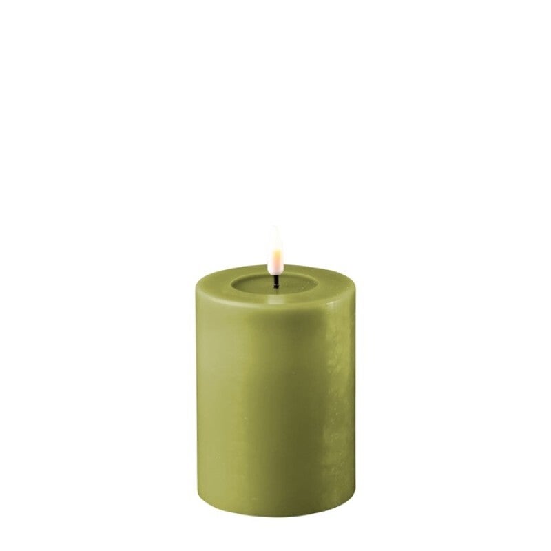 Deluxe Olive Green LED Candle 3X4 In